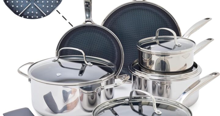 ⭐ Blue Diamond Hybrid Nonstick Stainless Steel 12-Piece Cookware Set